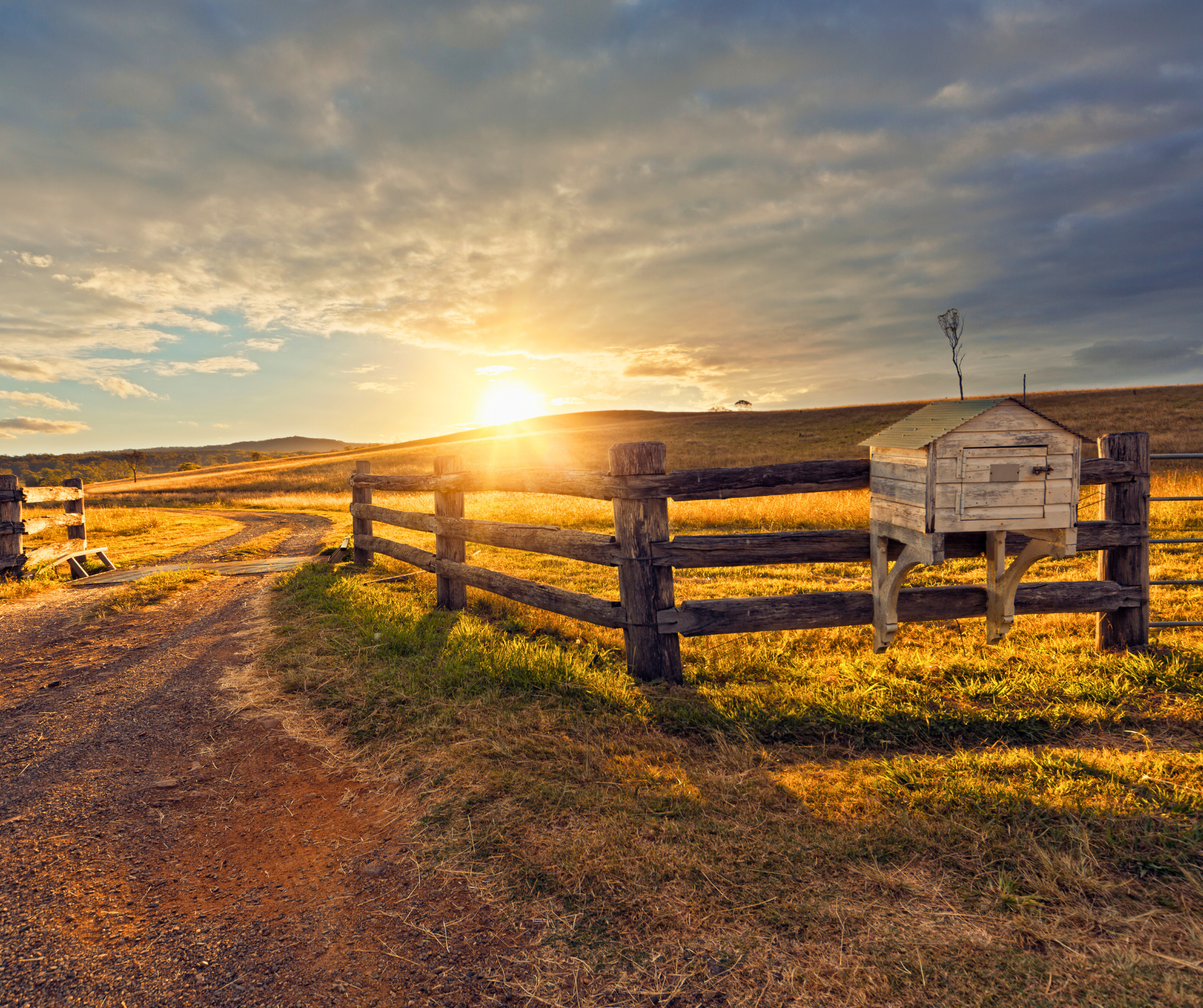 Gorgeous Wooden Fence on a ranch in Texas during sunset.