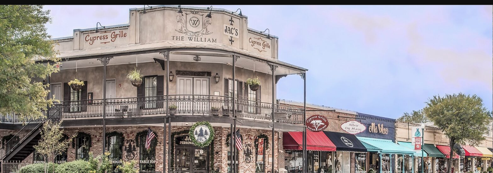 Historic Main Street storefronts in Boerne, Texas, home to some of the Texas Hill Country's best brunch spots.